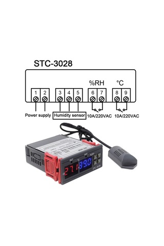 Ranyeek Stc-3028 Dijital Sıcaklık Nem Kontrol Cihazı - Termostat, Nem Ölçer, Sensörlü Röle Çıkışı, 110-220v