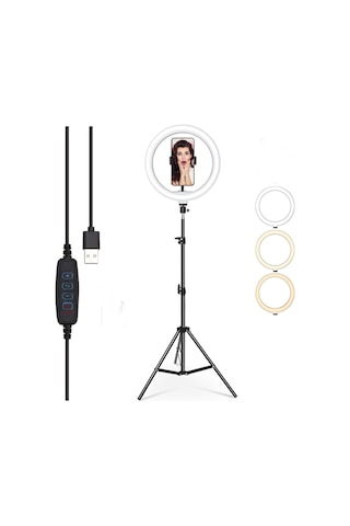 Ring Fill Light Led 10 Inç 2.1 M Beyaz Sarı Işık Halka Tripod