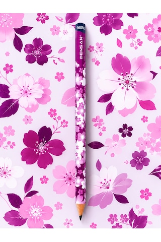 Pink Flowers Desenli Kurşun Kalem 2b Pensan 12 Adet Çok Renkli