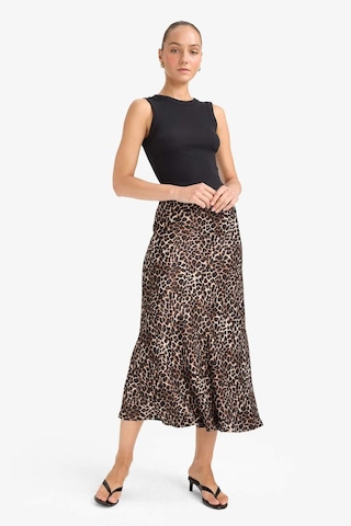 Defacto A Kesim Normal Bel Leopar Desenli Saten Midi Etek D7648ax25aubk27 Siyah
