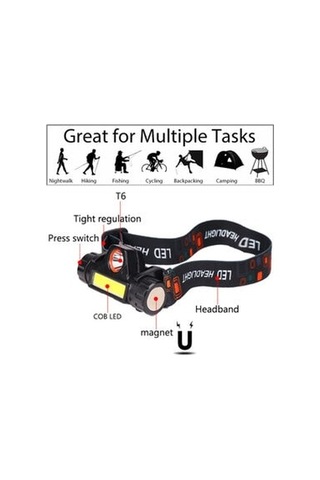 Cob Led 200 Lümen Şarjlı Kafa Lambası Siyah