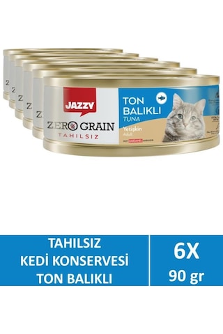 Jazzy Zero Grain Ton Balıklı Yetişkin Kedi Maması 6 x 90 G