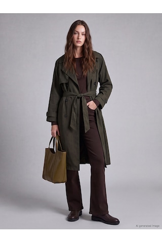 Lcw Modest Haki Kuşaklı Kadın Gabardin Trençkot