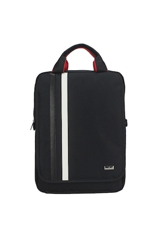 Case Club Slim Siyah Beyaz Detaylı Mat Destekli Omuz Askılı 15 İnç Laptop Bölmeli Sırt Siyah - Beyaz
