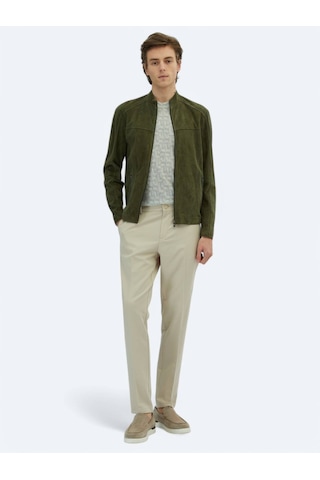 Haki Regular Fit Dik Yaka Smart Casual Deri Mont Haki