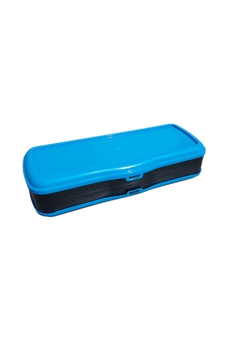 Plastik Çift Bölmeli Fonksiyonel Kalemlik Kalem Kutusu Mavi