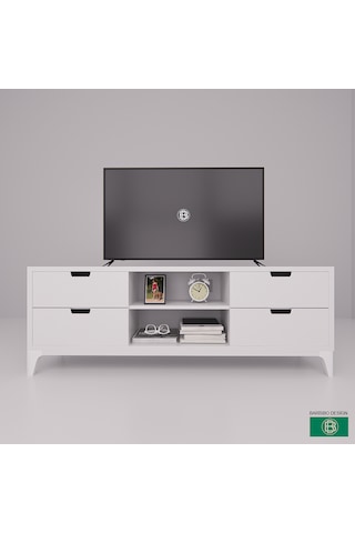 Tv Ünitesi 4 Çekmeceli Raflı Beyaz