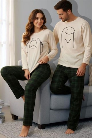 Bella Notte Erkek Yeşil Ekoseli Baskılı Şirin Çift Pijama Takımı