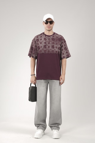King-Brich Oversize Kalıp Logo Baskılı Bisiklet Yaka Basic Tişört Bordo