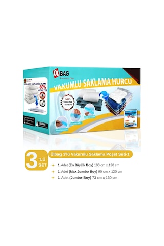 3' Lü Jumbo Büyük Boylar Vakumlu Hurç Seti - Büyük Boy Yorgan, Elbise, Yatak Örtüsü Vakumlu Poşet Şeffaf