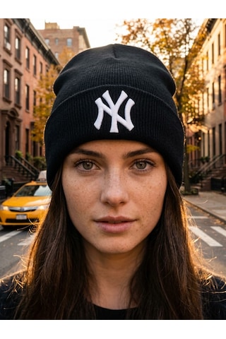 Hamze Ny New York Nakışlı Unisex Pamuklu Akrilik Kışlık Bere Siyah