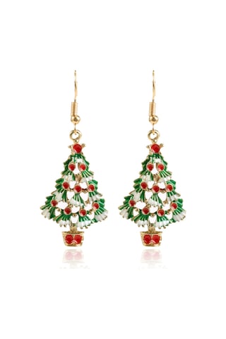 Samdoo Noel Ağaç Desenli Renkli Altın Renkli Asma Küpe - Noel Partileri Ve Hediyelik Özel Aksesuar Gold