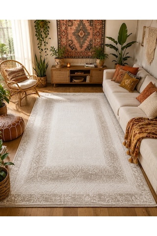 Hoom Rugs Sembol 2904 Bej Akrilik Dayanıklı Makine Halısı