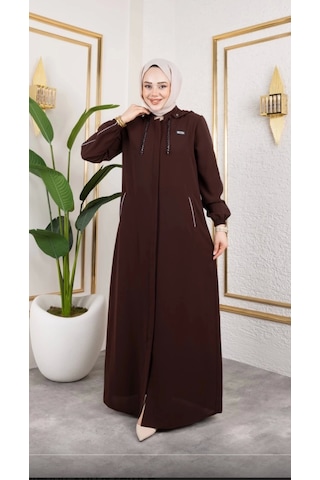 Biyeli Şerit Metal Aksesuar Detaylı Ferace / Taba - F0144 Taba