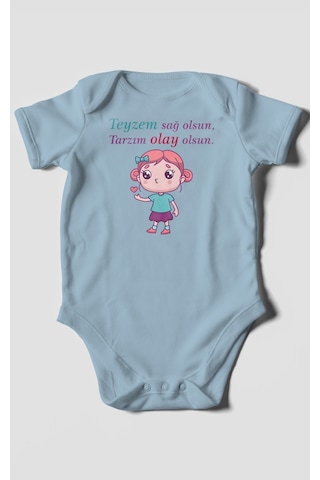 Teyzem Sağ Olsun,tarzım Olay Olsun Baskılı Bebek Zıbını Çıtçıtlı Body %100 Pamuk Kısa Kol Bebe Mavisi