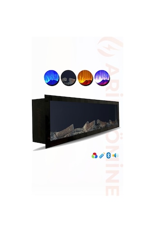 Arif Şömine Dekoratif Elektrikli Yapay Şömine - 150x35x18 Cm - Kumanda, Sabit Çıtırtı Sesi Ve Bluetooth Hoparlör