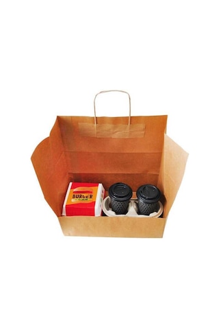 Burgu Saplı Kraft Kağıt Çanta 31X20X33 Cm - 25 Adet