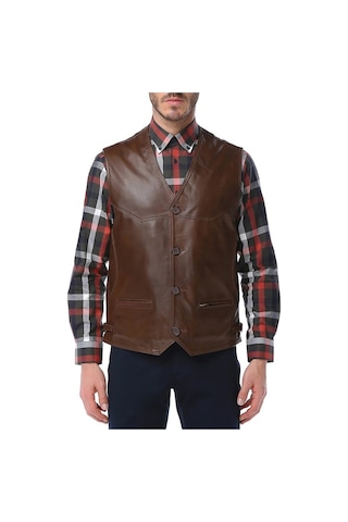 Dericlub 2245 Hakiki Deri Erkek Yelek Camel