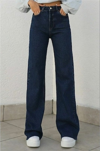 Camelia Gold Ikon 90's Koyu Mavi Lacivert Likralı Süper Extra Yüksek Bel Palazzo Salaş Jean Pantolon Koyu Mavi
