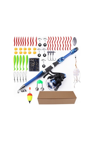 Springsun Fıshkıng 1.8m Geniş Kullanımlı Kamouflaj Mavi Olta Seti, 55 Parça Yeni Başlangıçcılar İçin Portatif Yumuşak Yemli Alabalık Avı Kombinasyonu