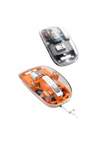 Mouse Fare Kablosuz Mouse Fare Şarjlı Bluetooth Sessiz 5 Tuşlu Şeffaf Standart