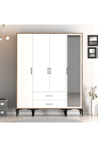 Variant Kumsal 4 Kapılı Str Gardrop - Ceviz / Beyaz