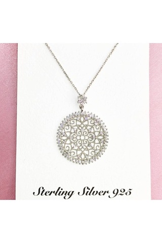 Oriental Kuyumculuk Jewellery Taşlı Yuvarlak Yaşam Çiçeği Gümüş Kolye Gümüş