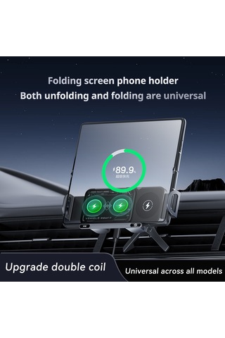 Geeroyoo Manyetik Kablosuz Araç Şarj Desteği, Otomatik Sıkma, Çift Bobinli Gri