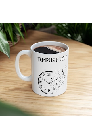 Zaman Uçar Kupa Bardak Tasarımı Tempus Fugit Latin Alıntılı, Felsefi Ve Sanatsal Tasarım Hediyesi Beyaz