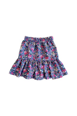 Çiçek Desenli Fırfırlı Çocuk Etek Koyu Gri Mavi Renk Tonunda Grimavi Fırfırlı Gri - Mavi