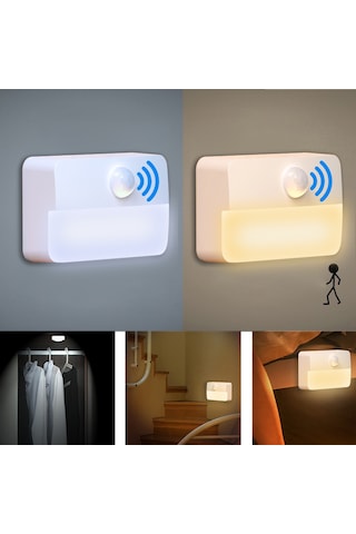 Geeroyoo Hareket Sensörlü Led Duvar Aydınlatması - 6'lı Paket, Pil Dahil Değil, Beyaz Işık, Kolay Kurulum, Enerji Tasarrufu Beyaz Işık