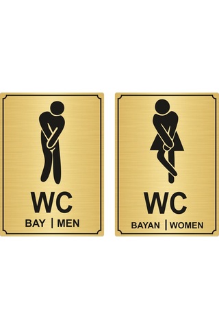 Bay Bayan Wc Yazısı 13*18Cm Gümüş Altın Renk Metal (401590887)