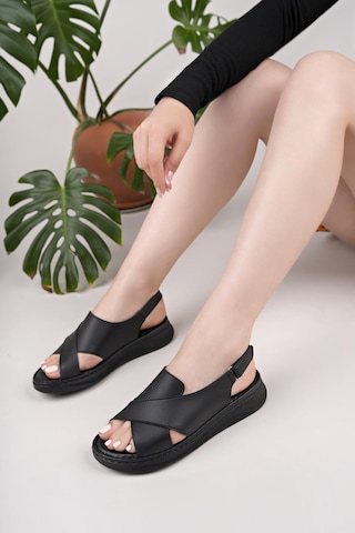 Nesilshoes Nesil Shoes Bell 25164 Siyah Anatomik Kadın Sandalet