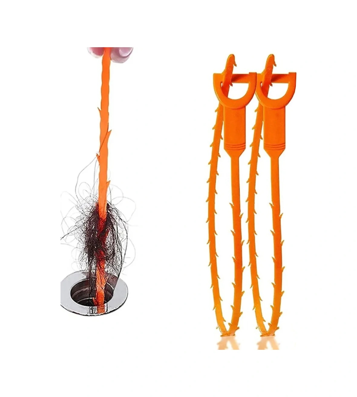 Yuntech01 Ev Boruları Saç Temizleyici Aleti, 51 Cm Esnek Plastik, 2'li Set, Kuru Ve Nemli Kirlikleri Kolay Çıkarır, Rahat Saklama Kanca Portakal