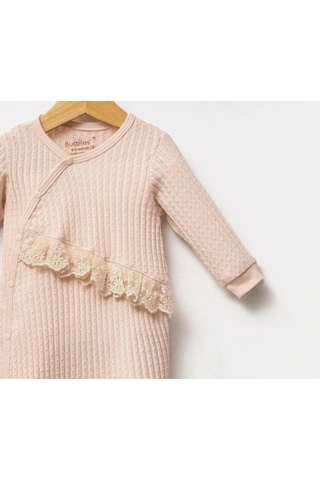 By Bubbles Natural Belden Dantelli Kız Bebek Tulum Somon