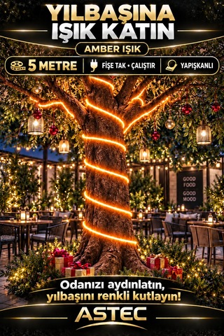 Astec Tak Çalıştır 5 Metre Yapışkanlı Amber Şerit Led Yılbaşı Ağacı Süsü Ve Dekoratif Ev Aydınlatması Fişe 220v