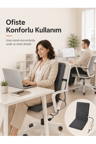 Beylini Omak 220v Elektrikli Sırt Destekli Minder Isıtıcı Termostatlı Kumandalı Ofis Büro Bahçe Ev Koltuk Sandalye El Ayak Sırt Isıtma Minderi 5 Kademeli 35x90 Cm 1