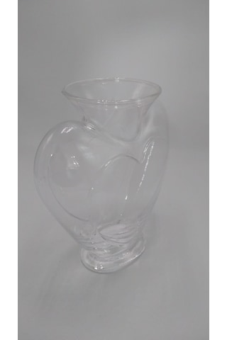 El Yapımı Cam Kalp Vazo Şeffaf 23cm