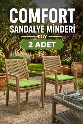 Comfort 2 Adet Sandalye Minderi Bağcıklı Özel Dikişli Süngerli Pamuklu Kumaş Sandalye Minderi Puanlı Yeşil