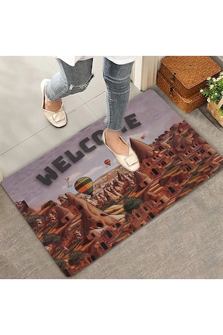 Valerine Life Kapadokya, Peri Bacaları Ve Balon Temalı Welcome Kapı Önü Paspası 45x70cm