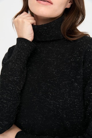 Desen Triko Kadın Tam Balıkçı Yaka Dikişsiz Kazak 23391 Siyah Siyah