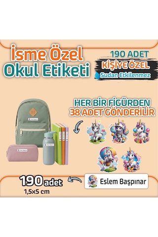 Kapbirhediye Okul Etiketi Isme Özel Kalem Defter Etiketi Unıcorn 2 Temalı 190 Adet Çok Renkli