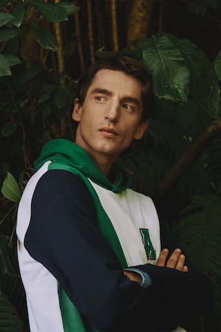 AC&Co / Altınyıldız Classics ERKEK BEYAZ YESIL Standart Fit Normal Kesim Kapüşonlu Pamuklu Çizgili Sweatshirt Beyaz