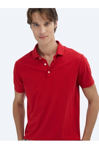 Kip Kırmızı Düz Polo Yaka %100 Pamuk T-shirt Kırmızı