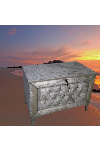 Çeyiz SANDIK Kapitone Büyük Tek Model KREM Kadife Kumaş İçi Kırmızı Tela El Yapım