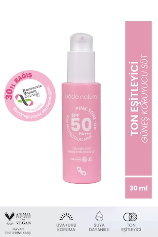 Bade Natural 50 Spf Ton Eşitleyici Güneş Koruyucu Süt 30 Ml