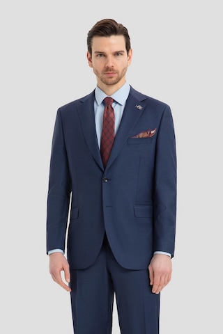 Sabri Özel Erkek Açık Lacivert Dar Kesim Slim Fit Yünlü Çizgili Fleto Kapaklı Cep Çift Yırtmaçlı Tam Astarlı Mono Yaka 4 Drop Takım Elbise