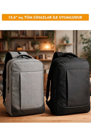 Dada Unisex Siyah Laptop Sırt Çantası Okul Ofis İş Günlük Kullanım 15,6" İnç Su Geçirmez Kumaş Siyah