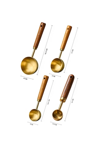 4lü Set Ml Ahşap Saplı Gold Kahve Ölçü Kaşığı Paslanmaz Çelik Kahve Çay Mama Ölçme Kaşığı Altın