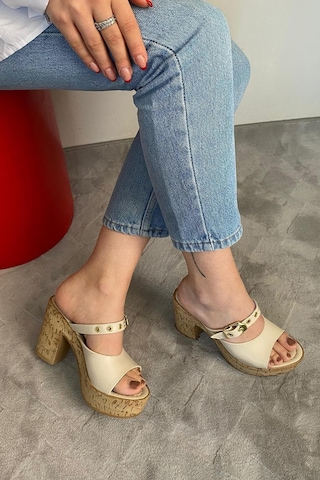 Asmi Shoes Kadın Tena Mantar Taban Platform Topuklu Terlik 10 Cm Snd456 Bej Bej